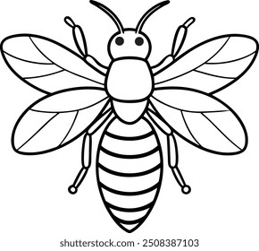 Bee outline illustration art, smooth line art like silhouette on white background