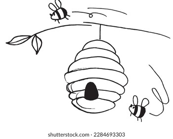 Bee outline illustration vector image. Hand drawn bee sketch image artwork. Simple original logo icon from pen drawing sketch.