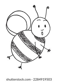 Imagen vectorial de la ilustración del contorno de abeja. Obra de arte de dibujo de abejas dibujada a mano. Icono de logotipo original simple a partir del dibujo de lápiz.