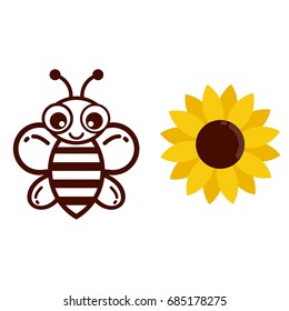 bee outline and sunflower