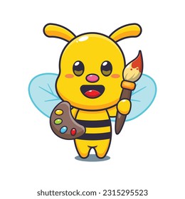 bee painter cartoon vector illustration.