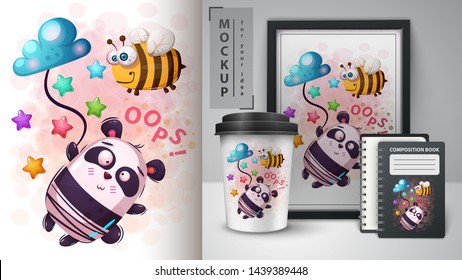 Bee and panda - movckup for your idea. Vector eps 10