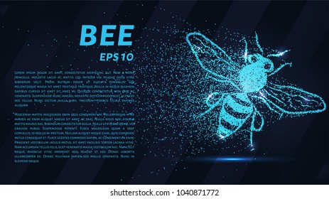 Bee of the particles. The bee consists of small circles and dots. Vector illustration.
