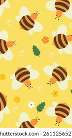 Bee pattern background. Cute bee illustration pattern. Cute animal wallpaper. Perfect for fabrics, textile, wallpaper, decor. SSTKbackgrounds
