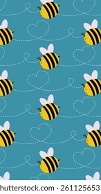 Bee pattern background. Cute bee illustration pattern. Cute animal wallpaper. Perfect for fabrics, textile, wallpaper, decor. SSTKbackgrounds
