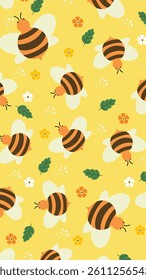 Bee pattern background. Cute bee illustration pattern. Cute animal wallpaper. Perfect for fabrics, textile, wallpaper, decor. SSTKbackgrounds
