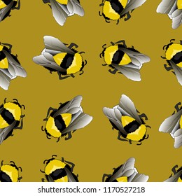 Bee pattern background. seamless pattern, funny bumblebees