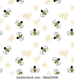 Bee pattern . Honeycomb and bee on white background. Vector illustration