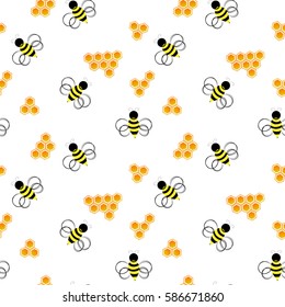 Bee pattern. Honeycomb with bee  on white background. Vector Illustration