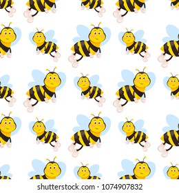 Bee pattern seamless background honey vector with flying bees insect summer illustration. Cute yellow animal creative kids texture for fabric, wrapping, textile wallpaper, apparel vector illustration.