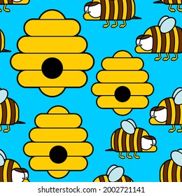Bee pattern seamless. bees and hives background vector. Baby fabric ornament
