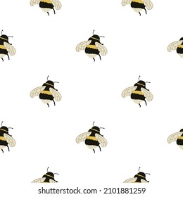 Bee pattern seamless in freehand style. Cute insect which extract honey on colorful background. Vector illustration for textile prints, fabric, banners, backdrops and wallpapers.