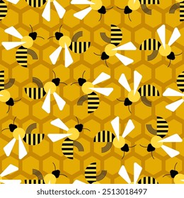 Bee pattern seamless. insect honeybee background. Baby fabric texture