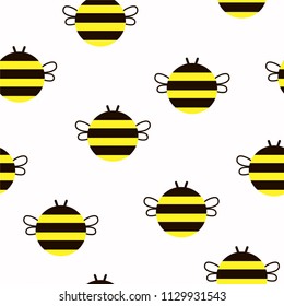Bee pattern seamless repeat in cartoon style vector illustration. Flat style background. Honey flying bee