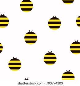 Bee pattern seamless repeat in cartoon style vector illustration. Flat style background. Honey flying bee