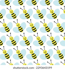 Bee pattern vetor nature honey sweet cute children kids baby fly sky color blue black yellow background fashion retail wallpaper illustration art wild queen cartoon art design animal wildlife texture