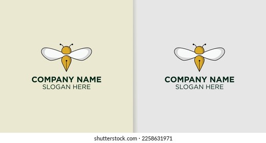 bee and pen logo vector, animal logo inspiration