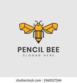 Bee and pencil idea logo design vector template.