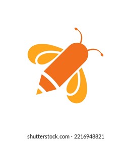 Bee Pencil Logo can be use for icon, sign, logo and etc