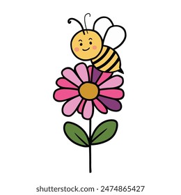 bee perched on a flower cartoon illustration