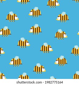 Bee pixel art 8 bit pattern seamless. pixelated honeybee 8bit vector background