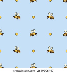 Bee pixel art pattern seamless. insect honeybee 8 bit background. Baby fabric texture