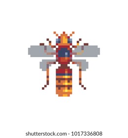 Bee pixel art style icon. Wasp, honey bee insect isolated vector illustration. Video game assets. 8-bit sprite. Element design for stickers, logo, embroidery, mobile app.