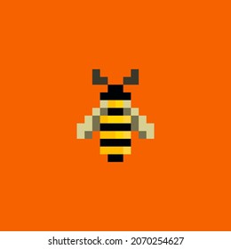 Bee. Pixel bee image. Vector Illustration of pixel art.