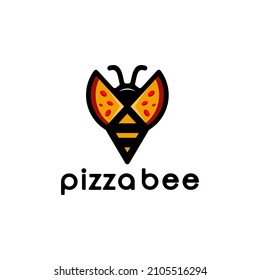 Bee and pizza combinations,in background white ,vector logo design editable