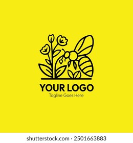 Bee And Plants Creative Concept Logo Design 