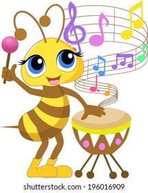 A bee playing a drum.