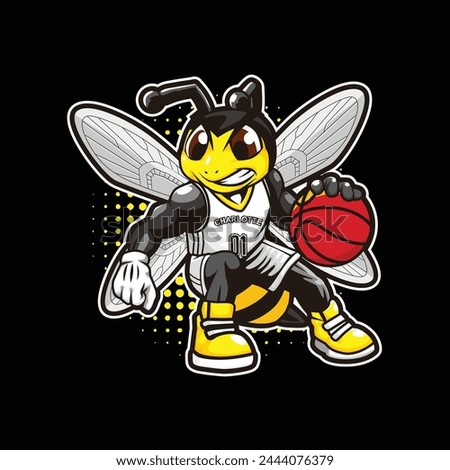 bee plays basketball illustration vector design