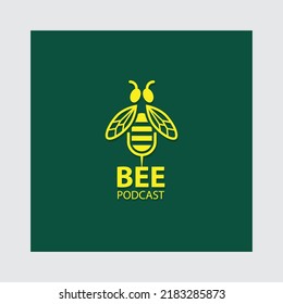 Bee podcast dual meaning logo, bee and microphone in simple flat style design