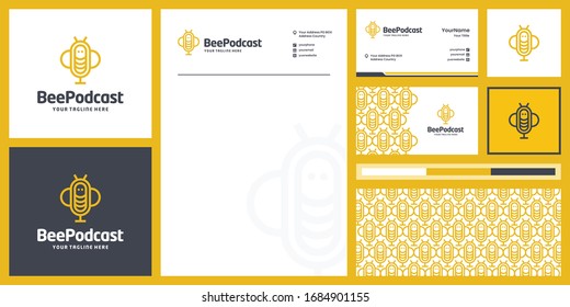 Descarga de plantillas de ideas creativas vectoriales del logotipo de Bee Podcast con identidad de marca