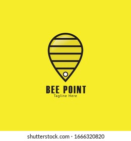 Bee point concept logo template design, natural and farm honey concepts - labels and tags with bees, honeycombs and flowers