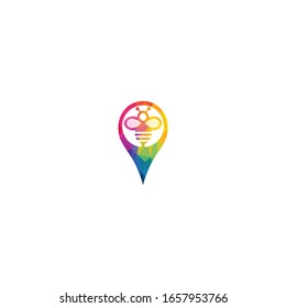 Bee Point Logo Template Design Vector. Pin pointer location for GPS shaped honey bee.	
