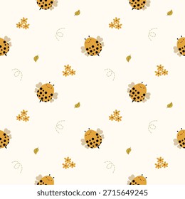 Abelha polka ponto cartoon tão bonito. Em fundo de folha de flor. Ilustração de vetor uniforme de padrão