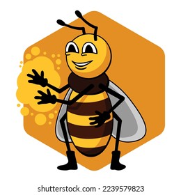 Bee Pollen-Abzeichen oder Logo-Vorlage mit Cartoon-Insekt-Charakter - Kennzeichnung von Nahrungsergänzungsmitteln. Einzelbild