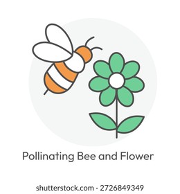 Polinización de abejas apoyando la biodiversidad y el equilibrio del ecosistema con un trazo editable.
