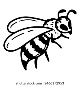 Abeja polinizador doodle. Avispa de insecto volador y picante. Colmenar de miel. Ilustración de boceto de Vector dibujado a mano.