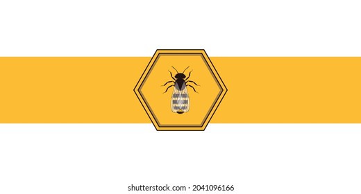 Bee in polygon, with drop shadow inside logo label for honey product, vector graphic design on white background.