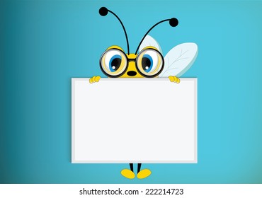 Bee poses with blank paper for use in advertising, presentations, brochures, blogs, documents and forms, etc 