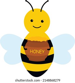 Bee with pot honey vector illustration