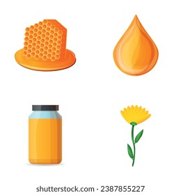 Bee product icons set cartoon vector. Beekeeping. Honey product, apiary