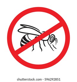 bee and prohibition sign .Honey bee raster icons.