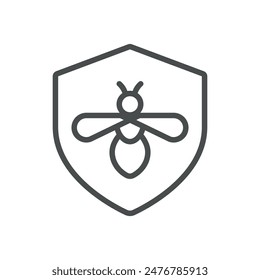 Bee Protection Sign Icon. Thin Line Illustration of a Shield with a Bee, Representing Bee Conservation and Protection.