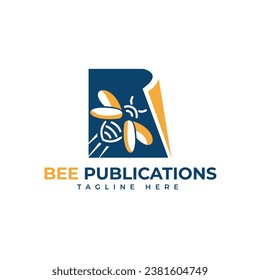 Bee Publication logo design concept with bee and paper
