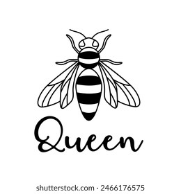 Bee queen inspirational quote with flying bee.