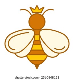 Bee queen line icon vector isolated. Honeybee, insect with wings. Queen of the hive.