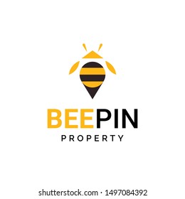 Bee Real Estate Logo Template, Bee Property with Pin Icon Logo .vector